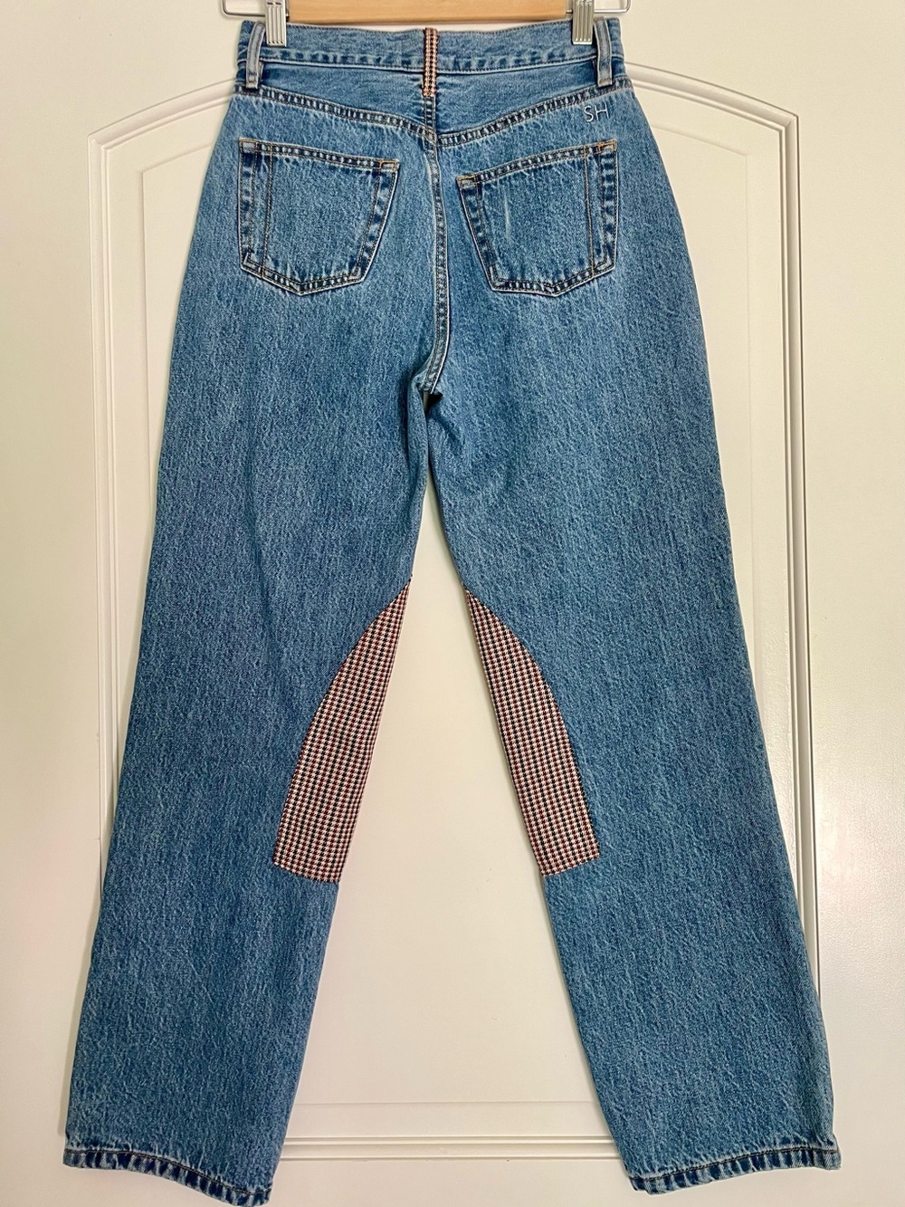 Still Here Childhood Straight Jeans Regular Fit Blue Denim Houndstooth Cotton 24 - Picture 3 of 7